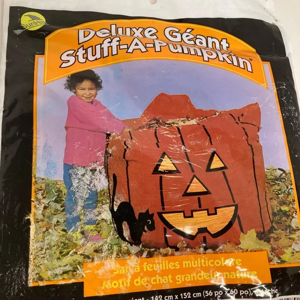 Vintage Sunhill Deluxe Giant Stuff a Pumpkin Leaf Bag‎ w cat 56 x 60